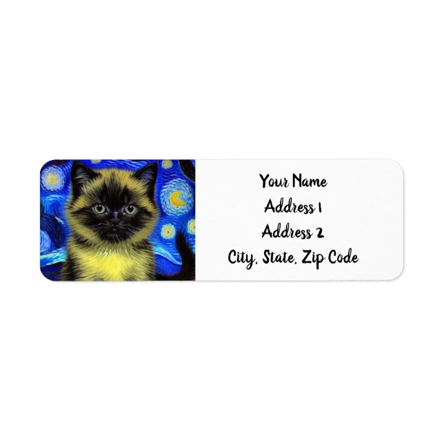 Van Gogh Starry Night Siamese Cat Label (Front)