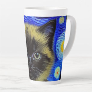 Van Gogh Starry Night Siamese Cat Latte Mug