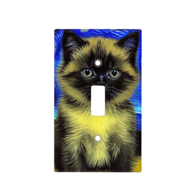 Van Gogh Starry Night Siamese Cat Light Switch Cover (Front)