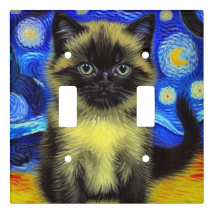 Van Gogh Starry Night Siamese Cat Light Switch Cover