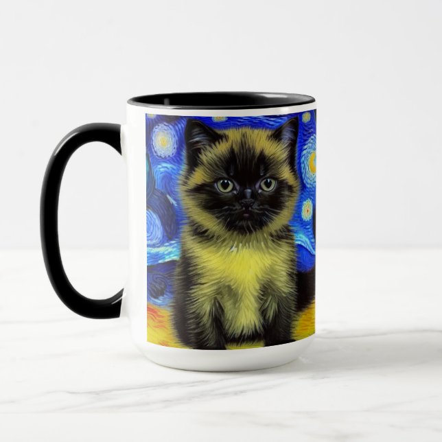 Van Gogh Starry Night Siamese Cat Mug (Left)
