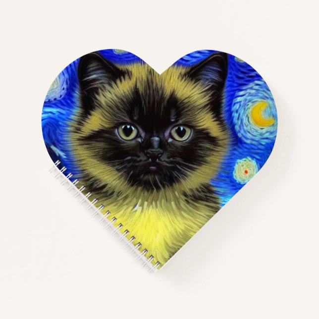 Van Gogh Starry Night Siamese Cat Notebook (Front)