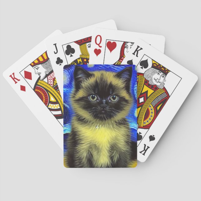 Van Gogh Starry Night Siamese Cat Poker Cards (Back)