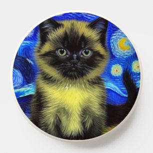 Van Gogh Starry Night Siamese Cat PopSocket