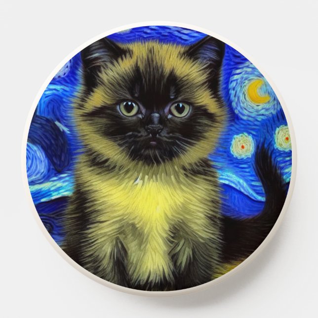 Van Gogh Starry Night Siamese Cat PopSocket (Popsocket)