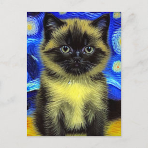 Van Gogh Starry Night Siamese Cat Postcard