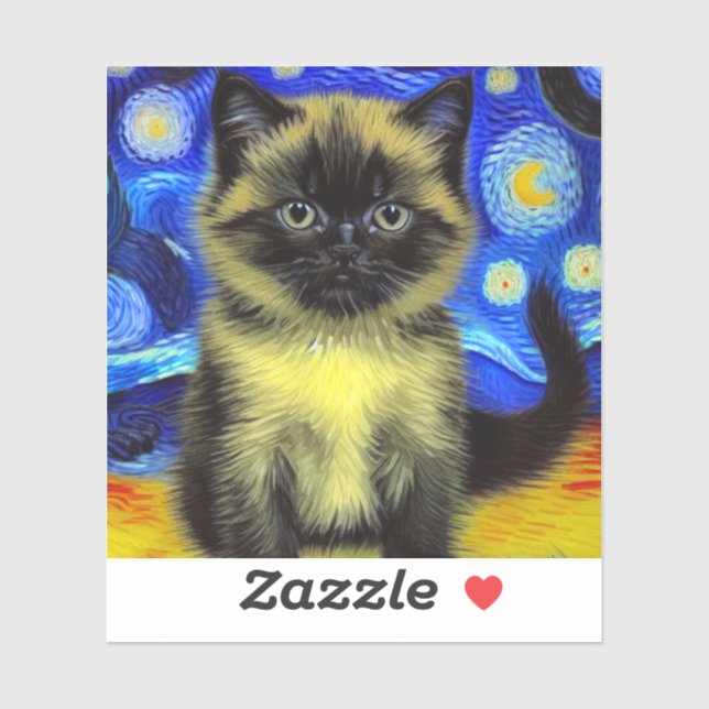 Van Gogh Starry Night Siamese Cat Sticker (Sheet)