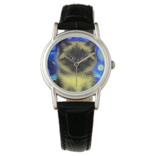Van Gogh Starry Night Siamese Cat Watch