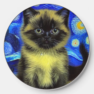 Van Gogh Starry Night Siamese Cat Wireless Charger