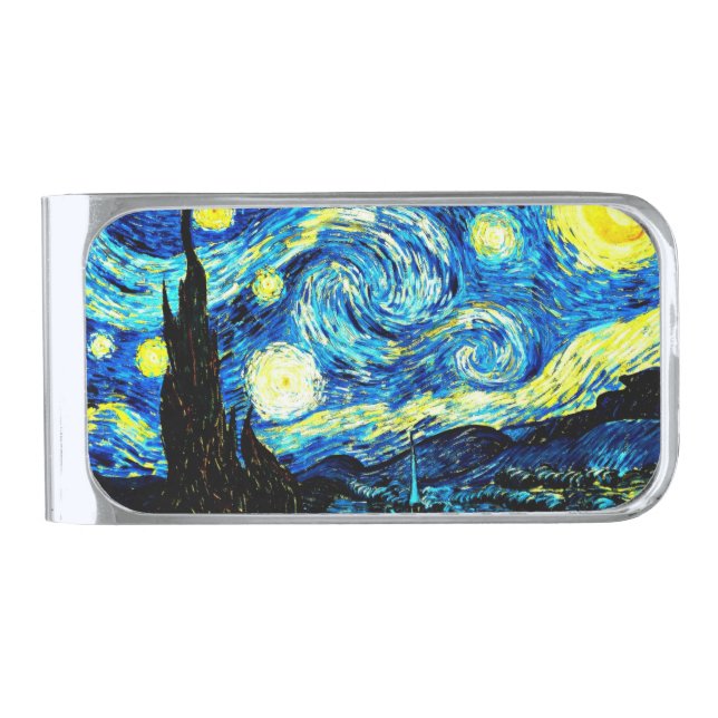 Van Gogh - Starry Night Silver Finish Money Clip (Front)