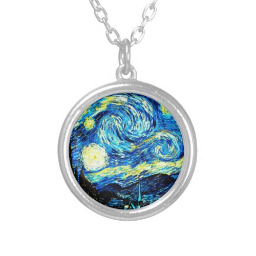 Van Gogh _ Starry Night Silver Plated Necklace