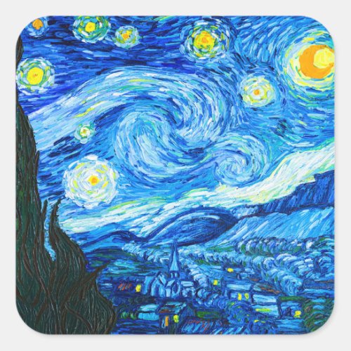 Van Gogh Starry Night Square Sticker