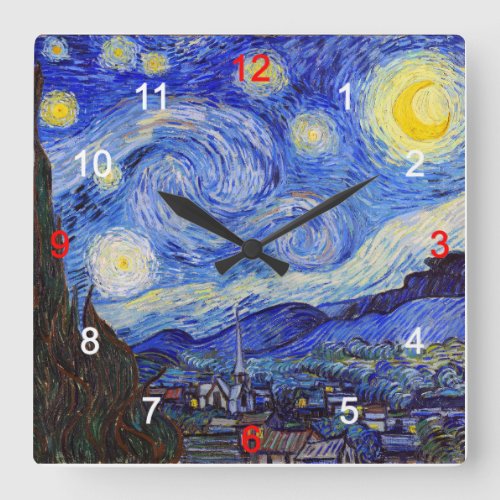 Van Gogh  Starry Night Square Wall Clock