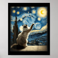 Van Gogh Starry Night Style Artistic Ragdoll Cat 