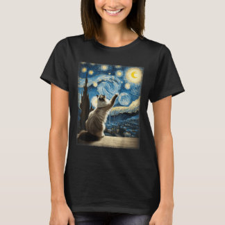 Van Gogh Starry Night Style Artistic Ragdoll Cat  T-Shirt