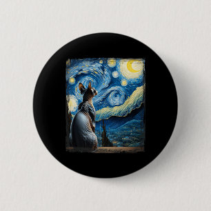 Van Gogh Starry Night Style Artistic Sphynx Cat  Button