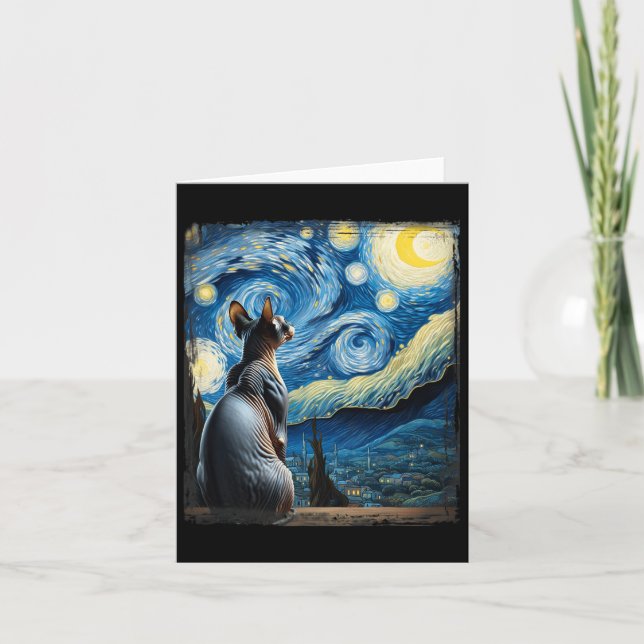 Van Gogh Starry Night Style Artistic Sphynx Cat  Card (Front)