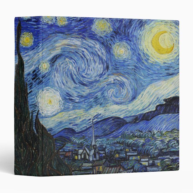 Van Gogh Starry Night Swirling Sky Blue Art 3 Ring Binder (Front/Spine)