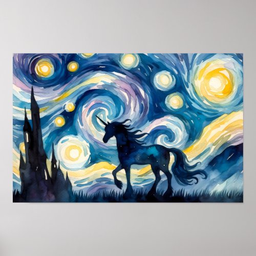 Van Gogh Starry Night Unicorn Poster