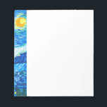 Van Gogh Starry Night Updated Notepad<br><div class="desc">Notepad featuring Vincent van Gogh’s oil painting The Starry Night (1889). Inspired by his stay at an asylum,  the art depicts a village underneath a night sky of blue and yellow moon and stars. A great gift for fans of Post-Impressionism and Dutch art.</div>