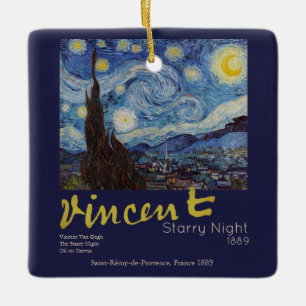 Van Gogh Starry Night Vintage Blue Masterpiece Ceramic Ornament