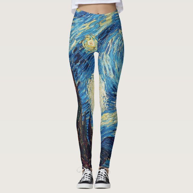Van Gogh Starry Night Vintage Blue Masterpiece Leggings (Front)