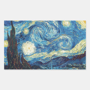Van Gogh Starry Night Vintage Blue Masterpiece Rectangular Sticker