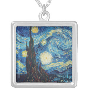 Van Gogh Starry Night Vintage Blue Masterpiece Silver Plated Necklace