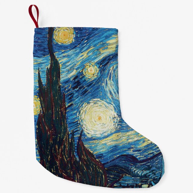 Van Gogh Starry Night Vintage Blue Masterpiece Small Christmas Stocking (Front)
