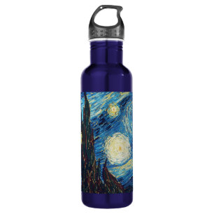 Van Gogh Starry Night Vintage Blue Masterpiece Water Bottle