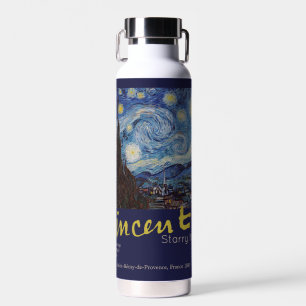 Van Gogh Starry Night Vintage Blue Masterpiece Water Bottle