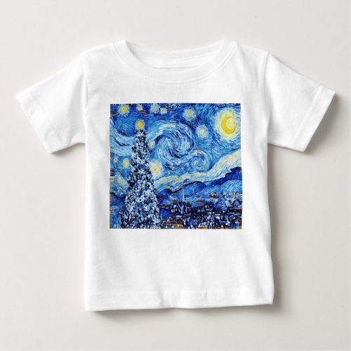 Van Gogh Starry Night _ White Christmas Tree Baby T_Shirt