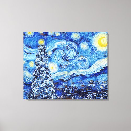 Van Gogh Starry Night _ White Christmas Tree Canva Canvas Print