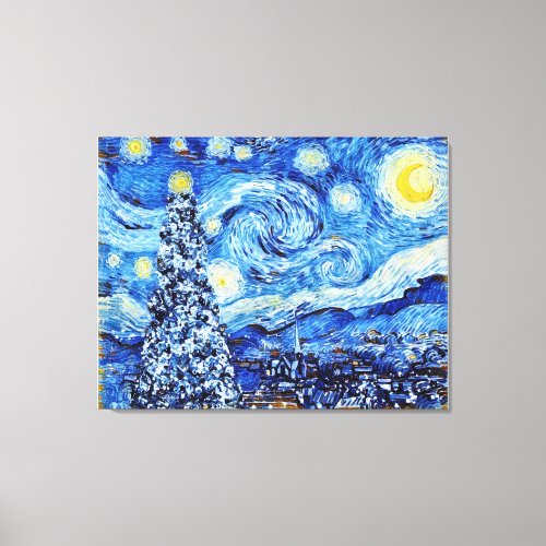 Van Gogh Starry Night _ White Christmas Tree Canvas Print