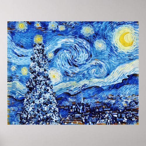 Van Gogh Starry Night _ White Christmas Tree Poste Poster