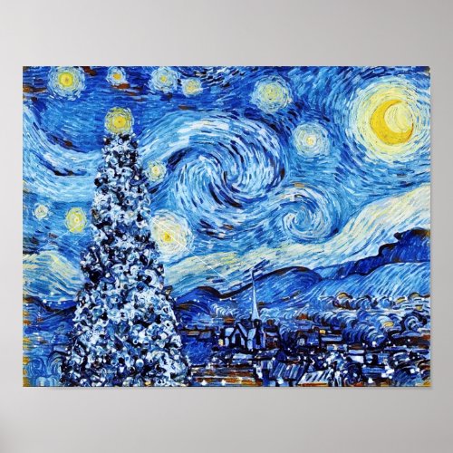 Van Gogh Starry Night _ White Christmas Tree Poster
