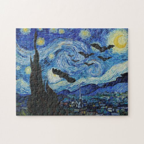 VAN GOGH STARRY NIGHT WITH BATS HALLOWEEN JIGSAW PUZZLE