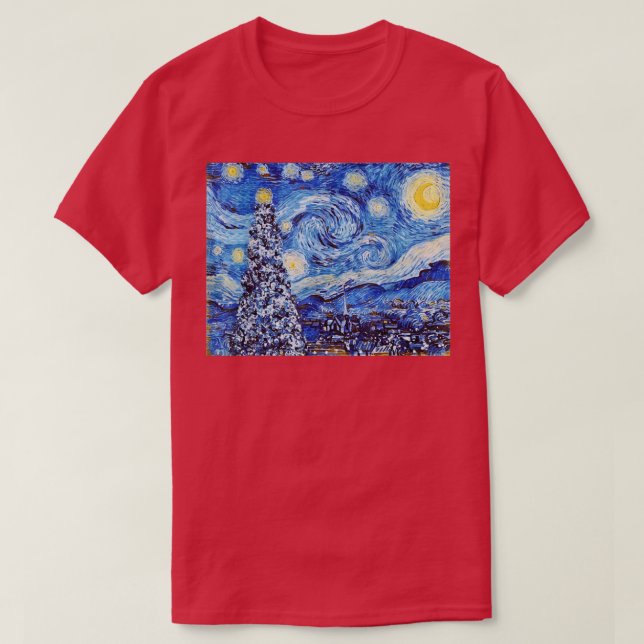 Van Gogh Starry NightWhite Christmas Winter  T-Shirt (Design Front)
