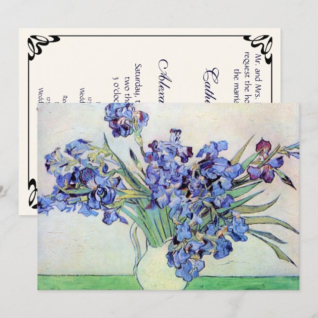 Van Gogh Still Life Irises in a Vase, Wedding Invitation (Front/Back)
