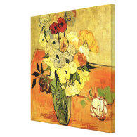 Van Gogh; Still Life Japanese Vase Roses Anemones Stretched Canvas Print