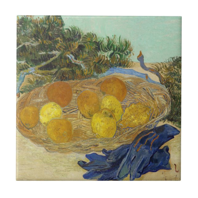 Van Gogh Still Life of Oranges Lemons Blue Gloves Ceramic Tile (Front)