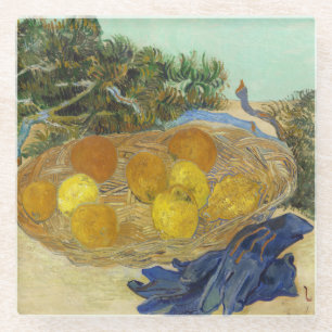 Van Gogh Still Life of Oranges Lemons Blue Gloves Glass Coaster
