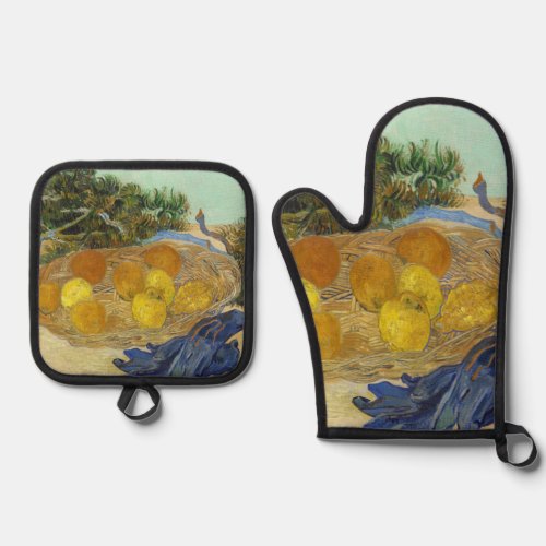 Van Gogh Still Life of Oranges Lemons Blue Gloves Oven Mitt & Pot Holder Set