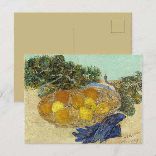 Van Gogh Still Life of Oranges Lemons Blue Gloves Postcard