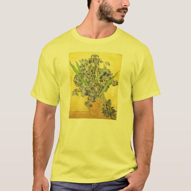 Van Gogh Still Life Vase, Irises (F678) Fine Art T-Shirt (Front)