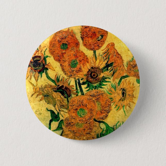 Van Gogh - Still Life Vase With Fifteen Sunflowers Pinback Button (Front)