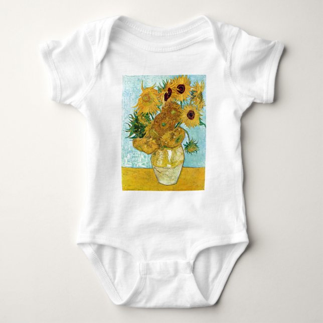 van Gogh Still Life Vase with Twelve Sunflowers Baby Bodysuit (Front)