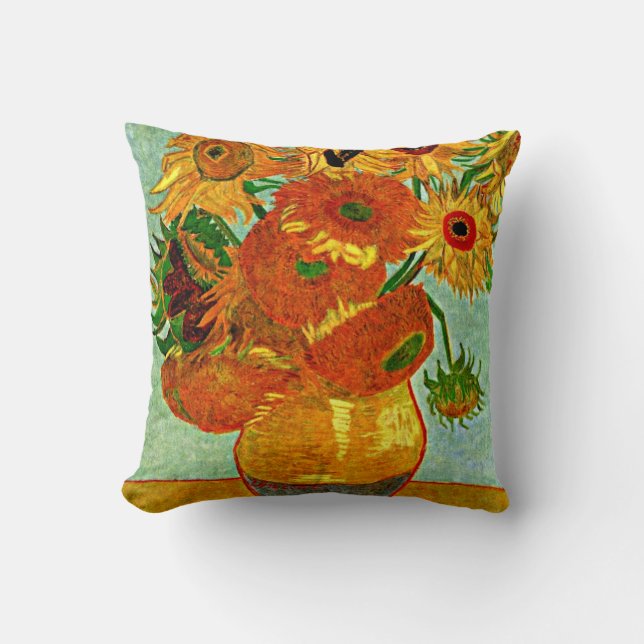 Van Gogh: Still Life Vase with Twelve Sunflowers Throw Pillow (Front)