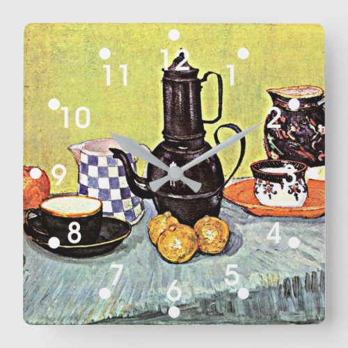 Van Gogh Still Life with Blue Enamel Coffeepot Square Wall Clock