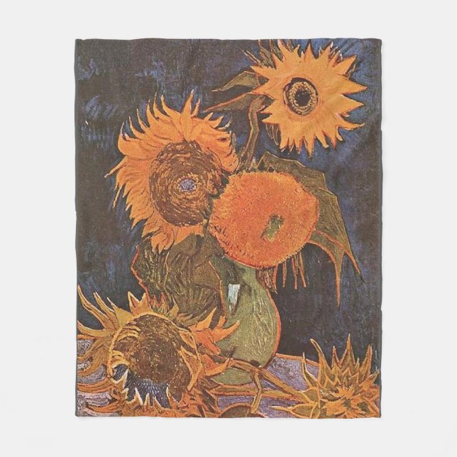 Van Gogh - Still Life with Five Sunflowers, Fleece Blanket (Front)